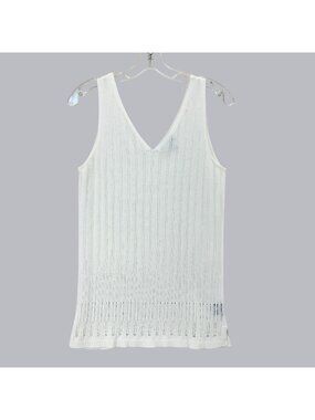 Carlisle White Knit Sleeveless Top Women’s M V Neck Lightweight Textured Tank